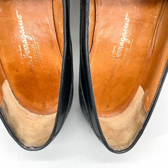 Salvatore Ferragamo‎ Mens 9.5D Kiltie Loafers Shoes Black Leather Fringe Brogue main image 4